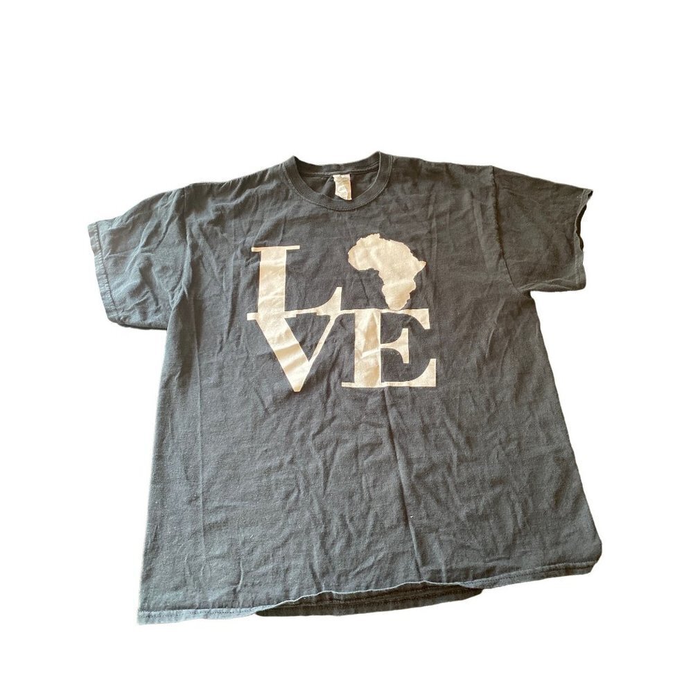 Black‎ I Love Africa T Shirt Size XL Stacked LOVE Graphic